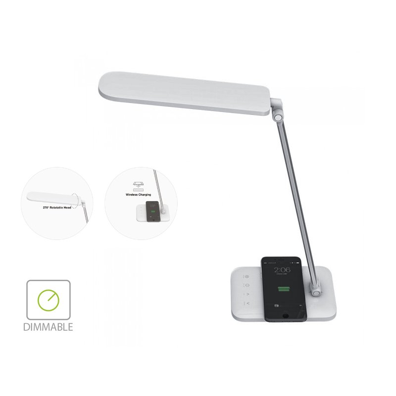 Lampada Led Da Tavola 16W Con Caricatore Wireless QI Per Smartphone Dimmerabile CCT Cambia Colore 3 In 1 Corpo Bianco SKU-8519