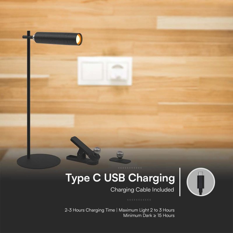 Lampada LED da Tavolo Magnetica 3W Ricaricabile con USB C Touch Dimmerabile 4000K Colore Nero SKU-23042