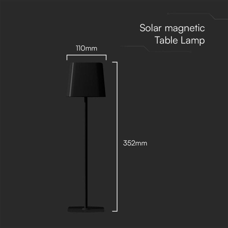 Lampada LED da Tavolo Magnetica 5W con Batteria Ricaricabile USB C Colore Nero Touch Dimmerabile 3in1 IP65 SKU-23413