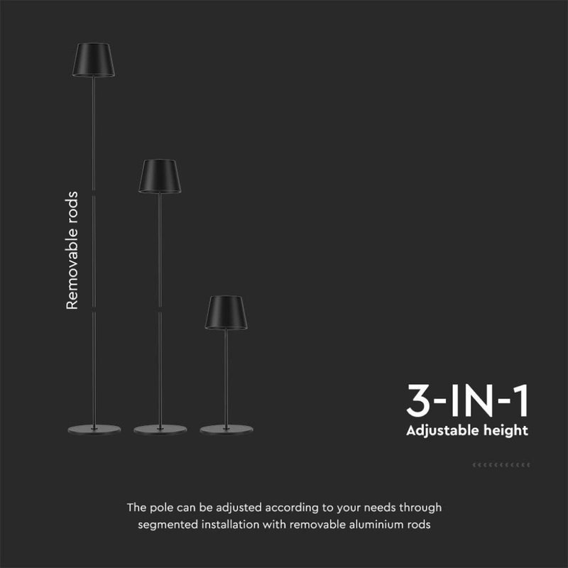 Piantana LED 4W Colore Nero in Alluminio con Touch Dimmerabile Altezza regolabile 3in1 3000K IP54 SKU-7009