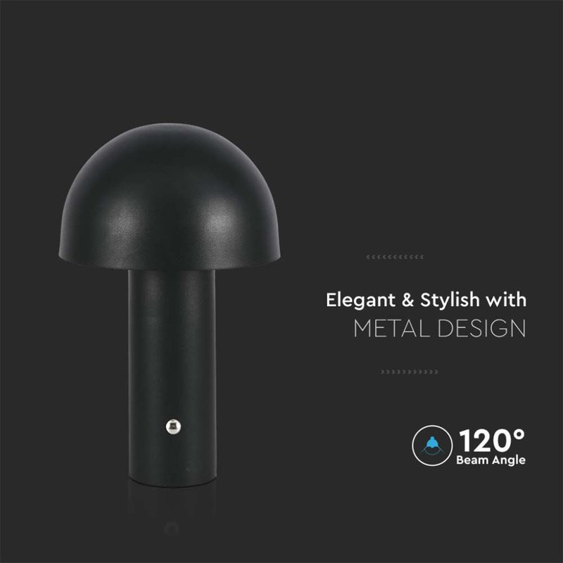 Lampada LED da Tavolo 3W con Batteria 1800mAh Ricaricabile USB C Colore Nero in Metallo Touch Dimmerabile 3 in 1 SKU-7898