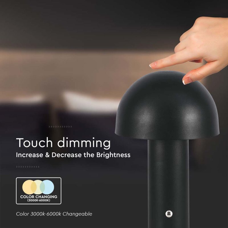 Lampada LED da Tavolo 3W con Batteria 1800mAh Ricaricabile USB C Colore Nero in Metallo Touch Dimmerabile 3 in 1 SKU-7898