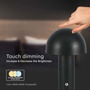 Lampada LED da Tavolo 3W con Batteria 1800mAh Ricaricabile USB C Colore Nero in Metallo Touch Dimmerabile 3 in 1 SKU-7898