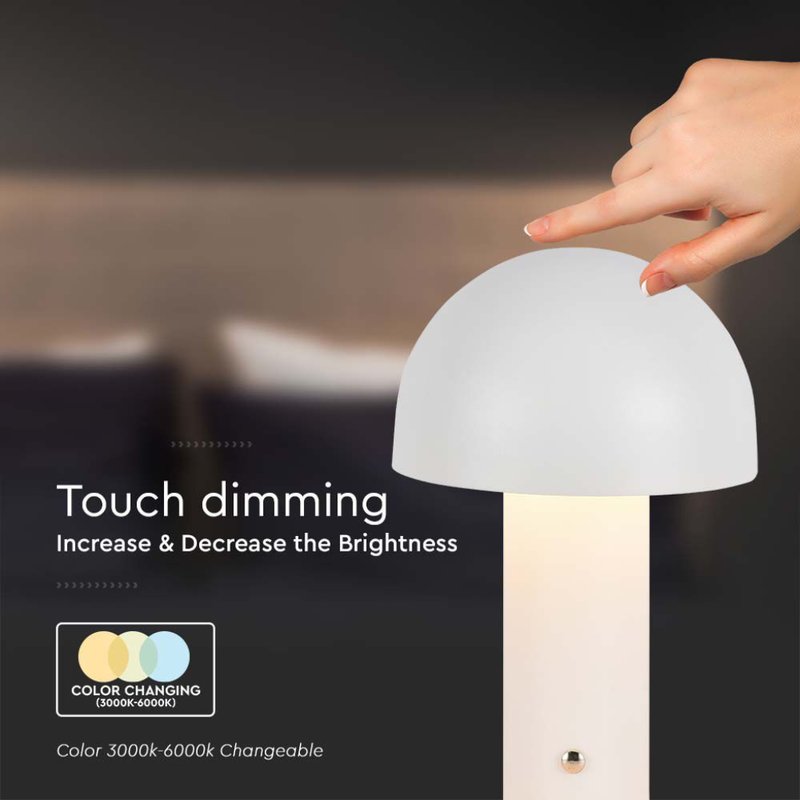 Lampada LED da Tavolo 3W con Batteria 1800mAh Ricaricabile USB C Colore Bianco in Metallo Touch Dimmerabile 3in1 SKU-7899