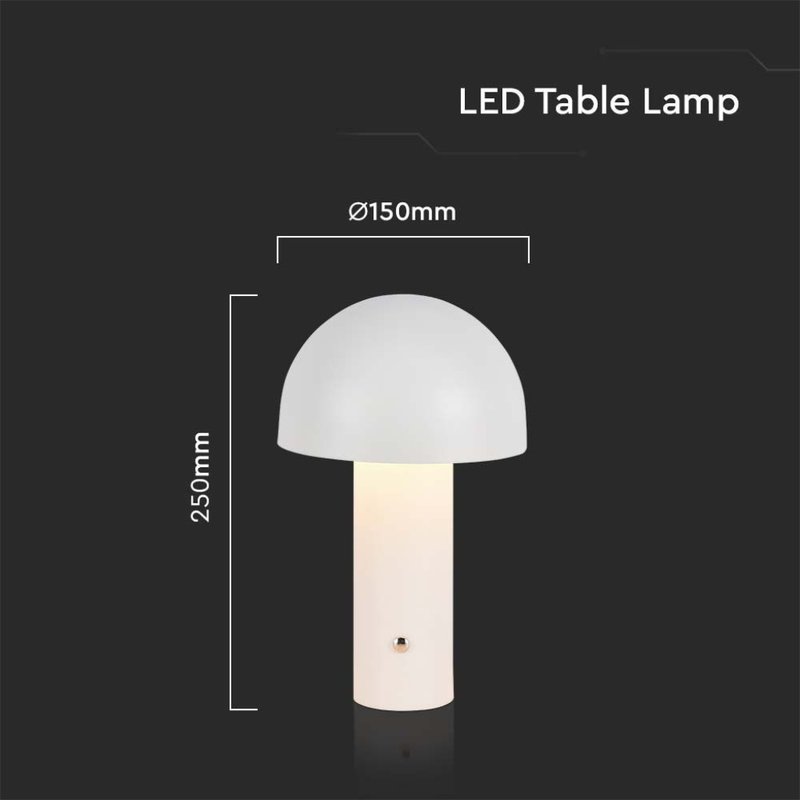 Lampada LED da Tavolo 3W con Batteria 1800mAh Ricaricabile USB C Colore Bianco in Metallo Touch Dimmerabile 3in1 SKU-7899