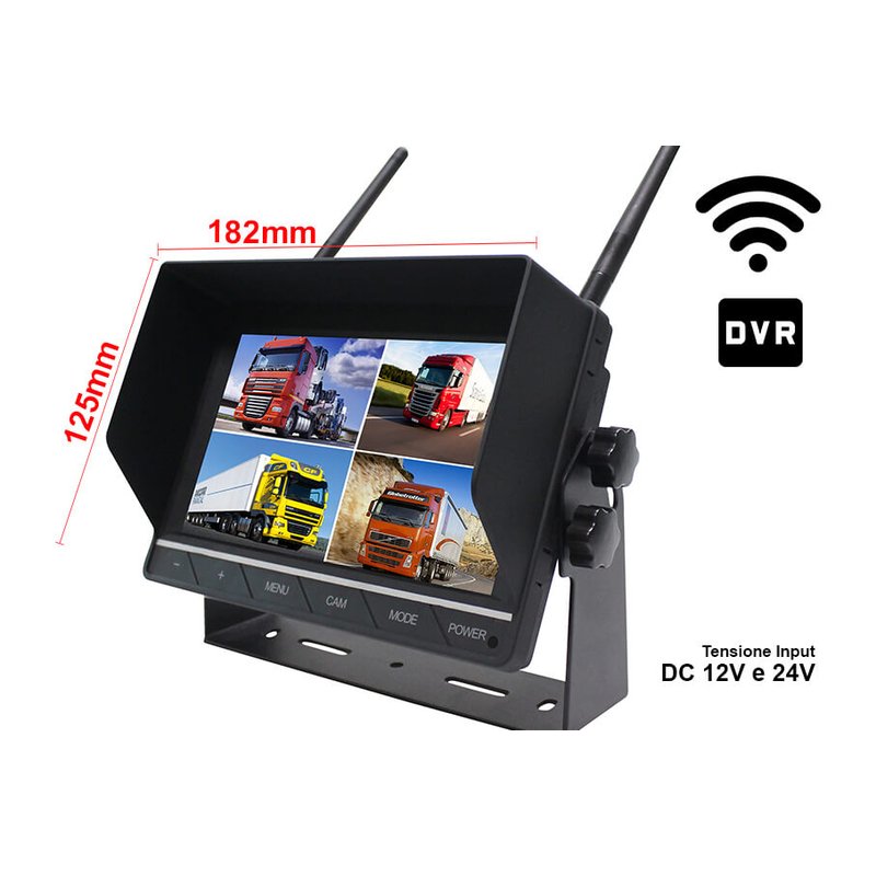Monitor Wireless Ricevitore Professionale DVR Registratore 4 Canali 12V 24V Per Camion Tir 7 Pollici