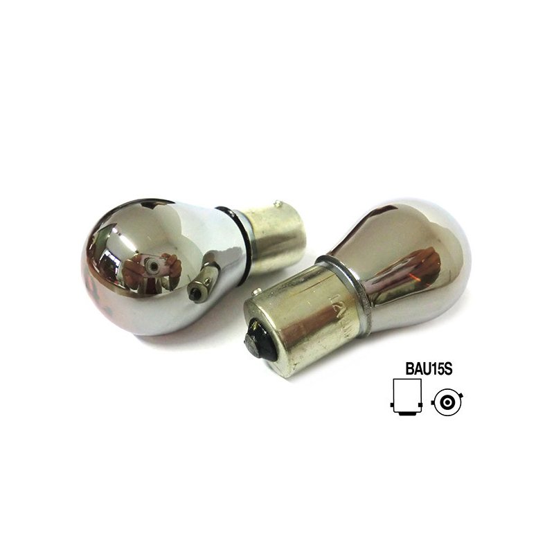 Blister 2 Lampade Invisibile Cromato S25 PY21W BAU15S 12V 21W Per Frecce Auto Arancione