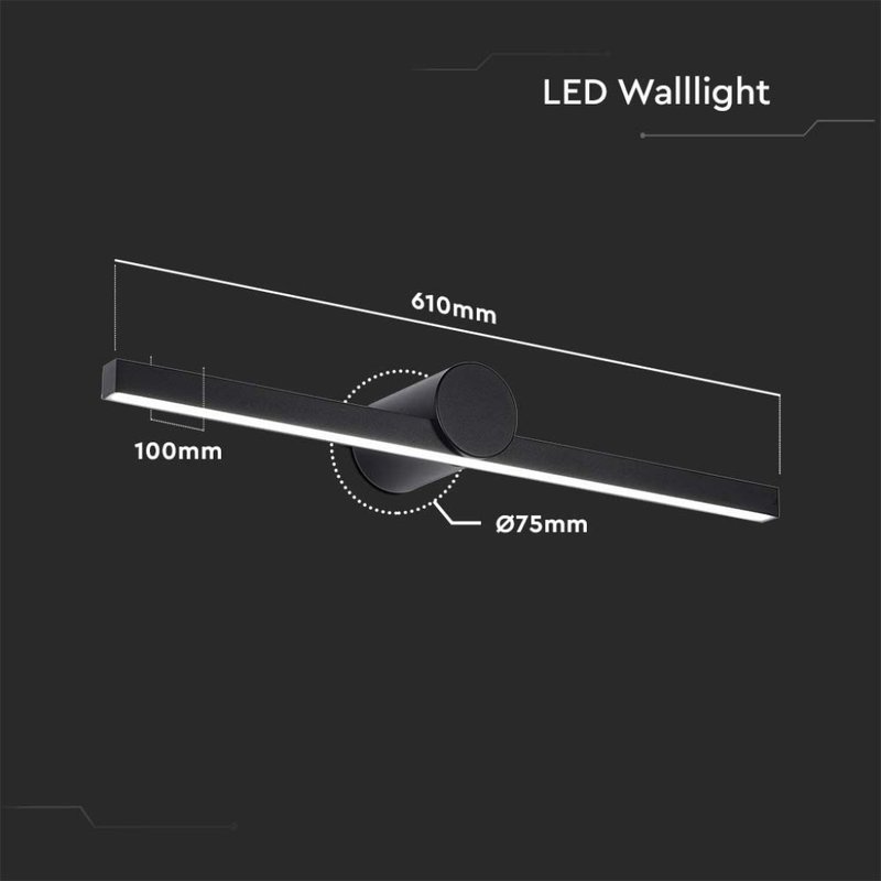 Lampada LED da Specchio Bagno 10W 1530LM Colore Nero 3000K 610X100X75mm IP65 SKU-405831