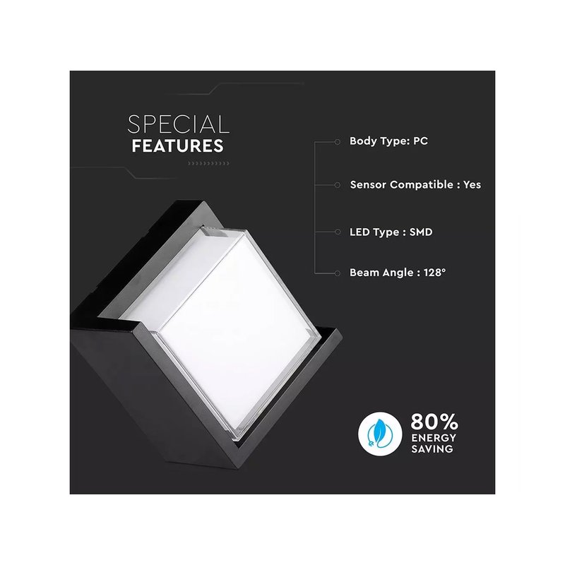 Applique Lampada Led Da Muro Parete Quadrato Neutro 4000K 12W Con Diffusore Semicoperto Colore Nero SKU-218540