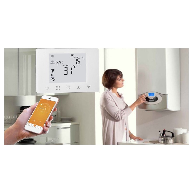 Kit Termostato Wireless RF WIFI Per Caldaia A Gas Scatola 503 Compatibile Con Amazon Alexa Echo 3A 220V