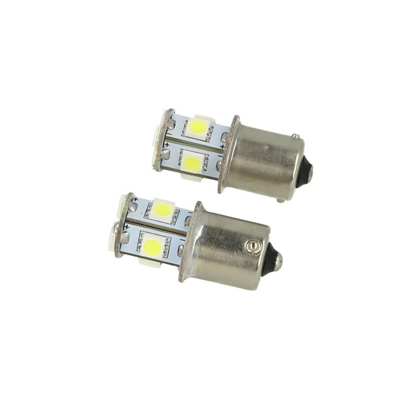 24V Lampada Led Canbus BA15S G18,5 R5W Colore Verde Piedi Dritti 8 Smd 5050 Per Camion Bus Barca