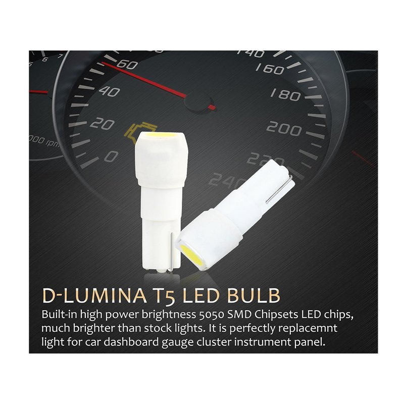 10 Lampadine Led T5 12V W1,2W Colore Bianco Con 1 Smd 5050 Luci Cruscotto Auto e Moto