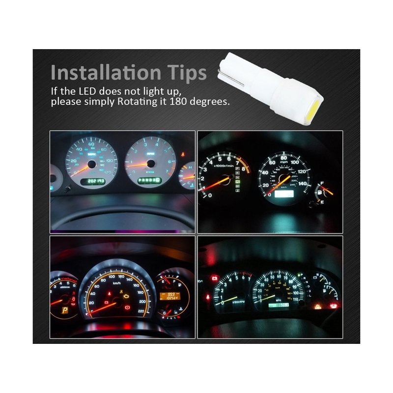 10 Lampadine Led T5 12V W1,2W Colore Bianco Con 1 Smd 5050 Luci Cruscotto Auto e Moto