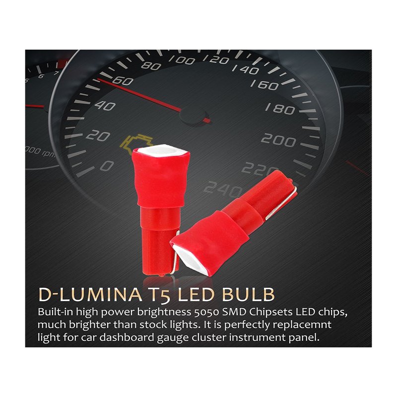 10 Lampadine Led T5 12V W1,2W Colore Rosso Con 1 Smd 5050 Luci Cruscotto Auto e Moto