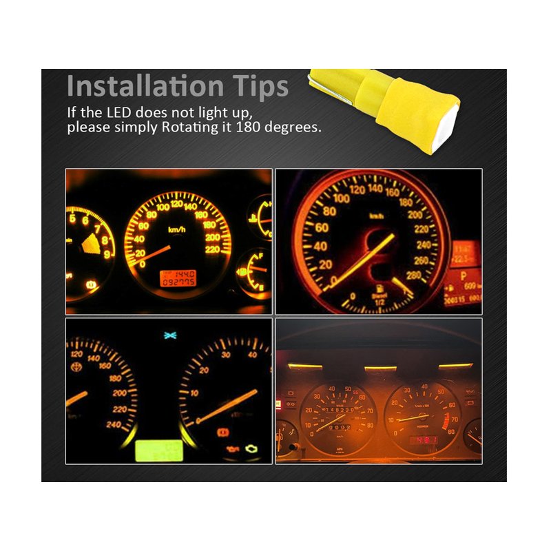 10 Lampadine Led T5 12V W1,2W Colore Giallo Arancione Con 1 Smd 5050 Luci Cruscotto Auto e Moto