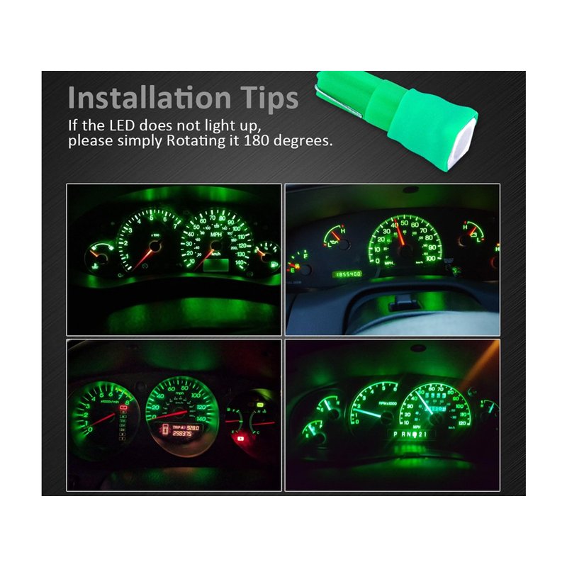 10 Lampadine Led T5 12V W1,2W Colore Verde Con 1 Smd 5050 Luci Cruscotto Auto e Moto