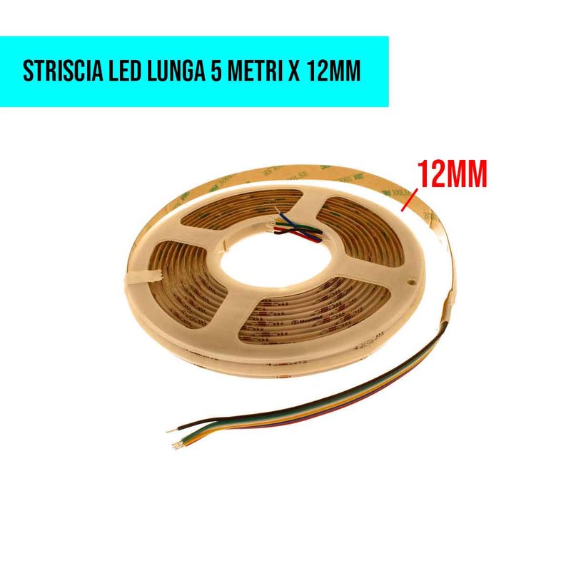 MeanWell Bobina Striscia LED RGBCW COB910 24V, 18W/M, Dimmerabile PWM, Tagliabile ogni 3,85cm IP20, Luce RGB + CCT 2700K-6500K, CRI>90, CE, Durata 30000 Ore