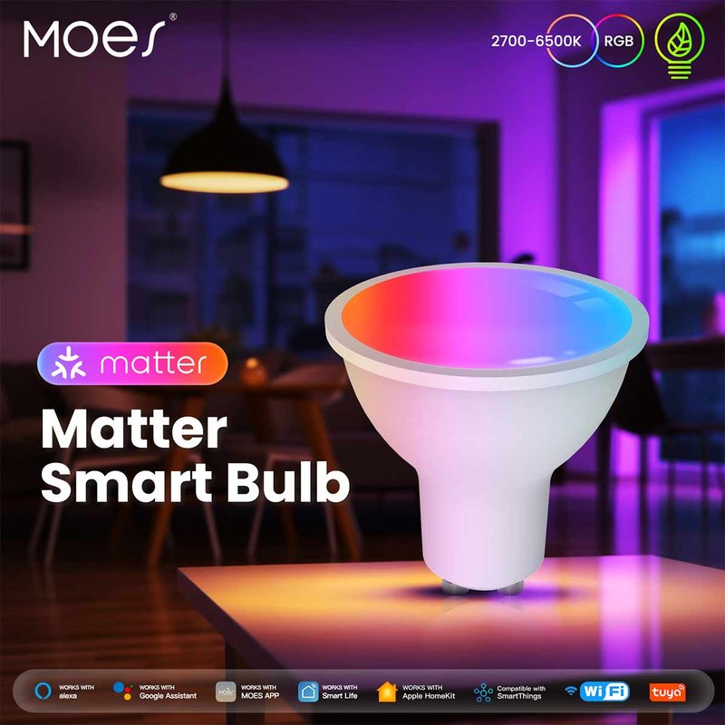 Lampadina Matter LED Wifi Smart Multicolore RGB Dimmerabile Lampada Faretto GU10 4,7W 400Lm App Compatibile con Amazon Alexa e Google Home