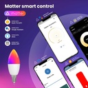 Lampadina Matter LED Wifi Smart Multicolore RGB Dimmerabile E14 6W 470Lm App Compatibile con Amazon Alexa e Google Home