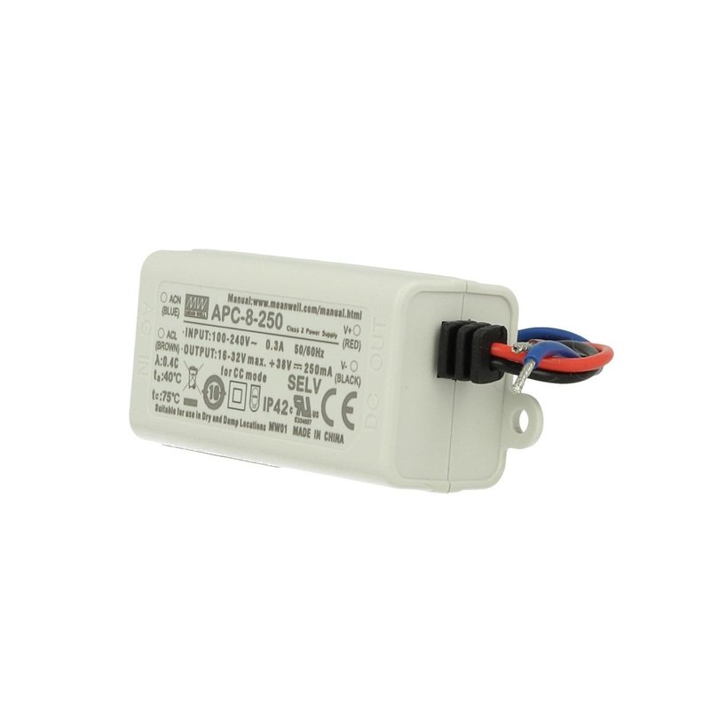 Led Driver CC MeanWell APC-8-250 Trasformatore 250mA 16V-32V DC 8W Corrente Costante IP42