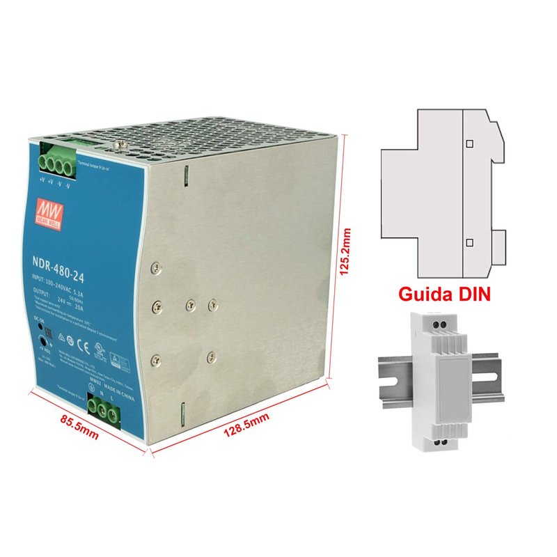 NDR-480-24 Trasformatore Rotaia Industriale 24V 480W 20A Barra Guida DIN Rail Power Supply Input 220V 110V