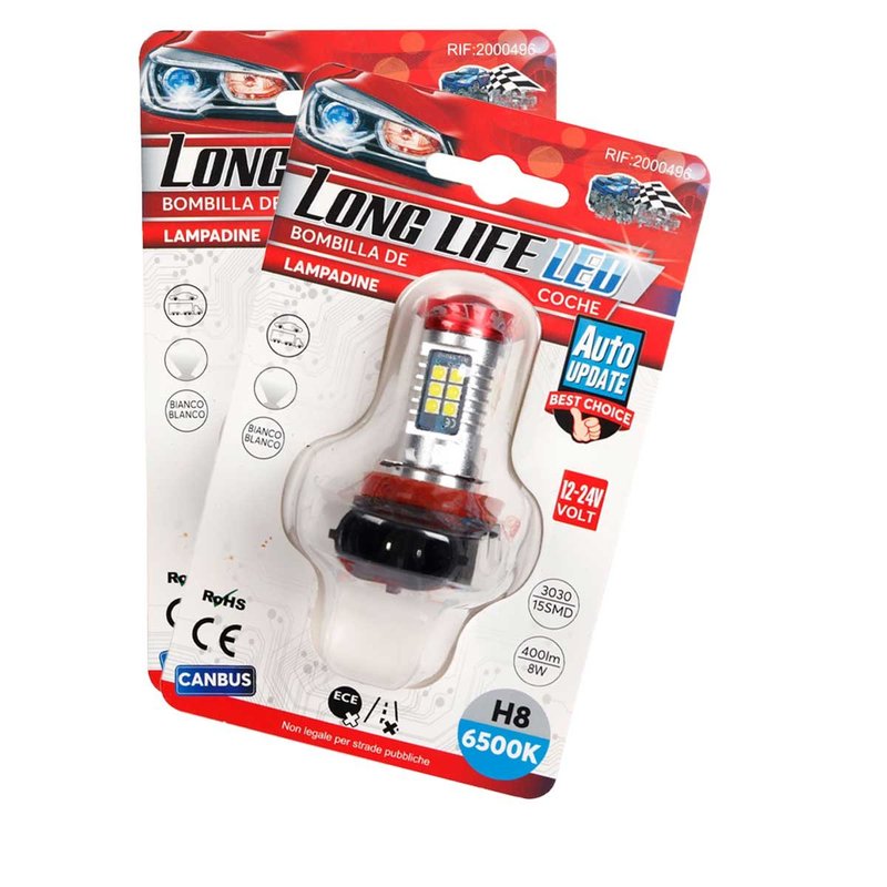 2 Pezzi Lampade LED H8 12V 24V 15 SMD 3030 400lm 8W Bianco Freddo per Fendinebbia 57mm