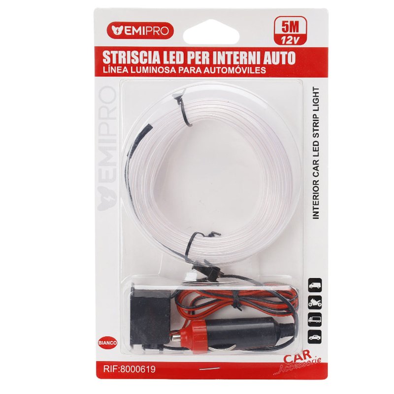 Striscia LED Decorativa Bianco Super Sottile per Interno Auto Lunga 5 Metri Tagliabile Alimentata da USB