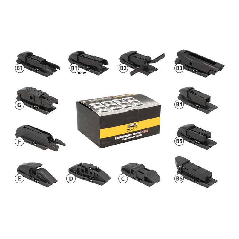 Kit 12 Attacchi Connettori Adattatori Raccordi Per Spazzole Tergicristallo CARALL S985 Flat e T191 Ibrida Flat e T191 Ibrida
