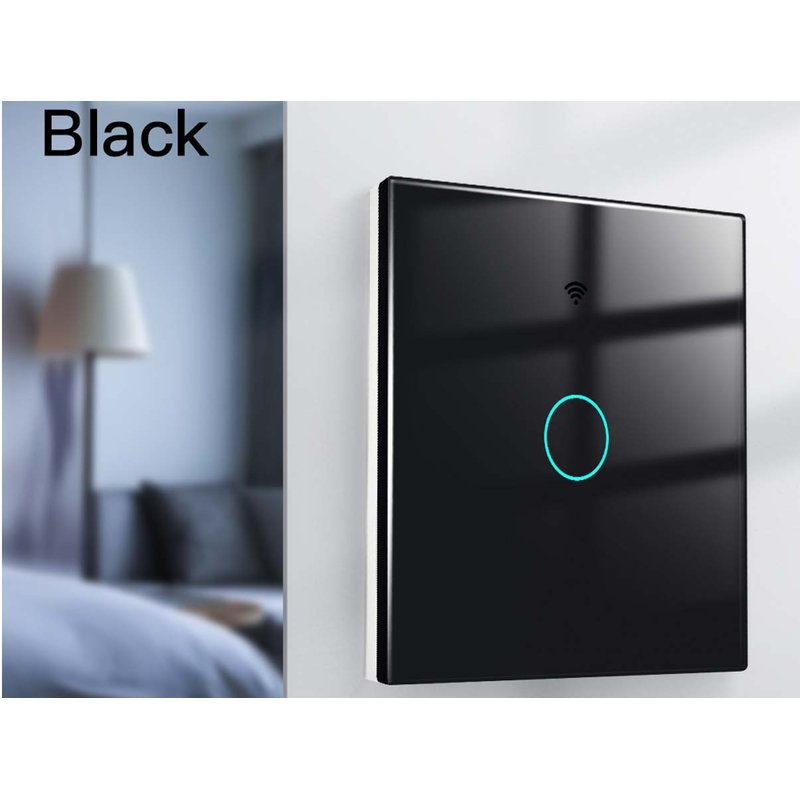 Interruttore Wifi Da Parete 86X86 Pannello Touch 1 Tasto Colore Nero WiFi + RF 433 Compatibile con Amazon Alexa e Google Home