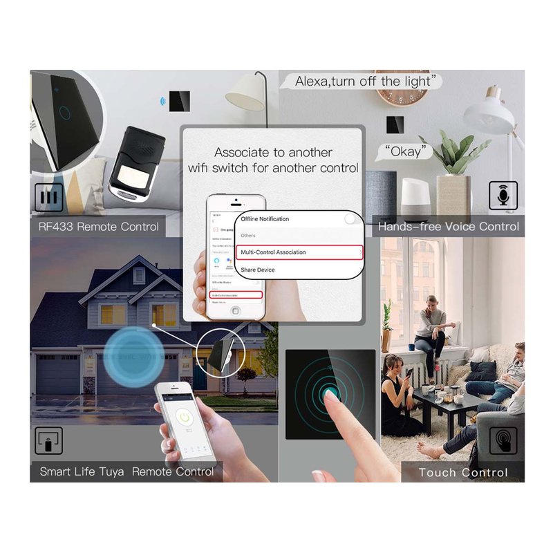 Interruttore Wifi Da Parete 86X86 Pannello Touch 1 Tasto Colore Nero WiFi + RF 433 Compatibile con Amazon Alexa e Google Home