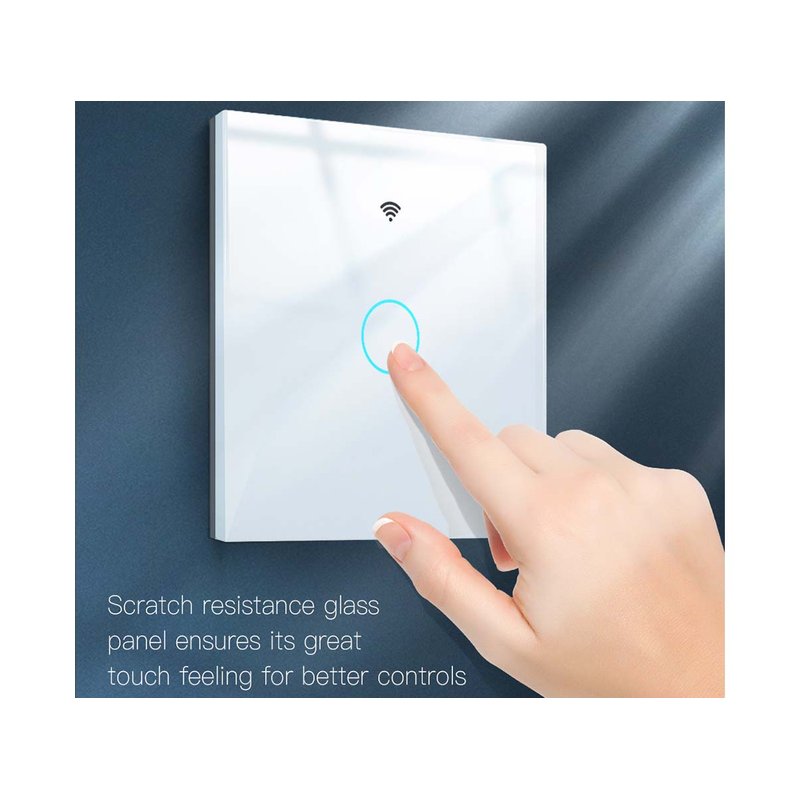 Interruttore Wifi Da Parete 86X86 Pannello Touch 1 Tasto Colore Bianco WiFi + RF 433 Compatibile con Amazon Alexa e Google Home