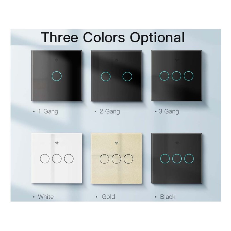 Interruttore Wifi Da Parete 86X86 Pannello Touch 3 Tasti Colore Nero WiFi + RF 433 Compatibile con Amazon Alexa e Google Home