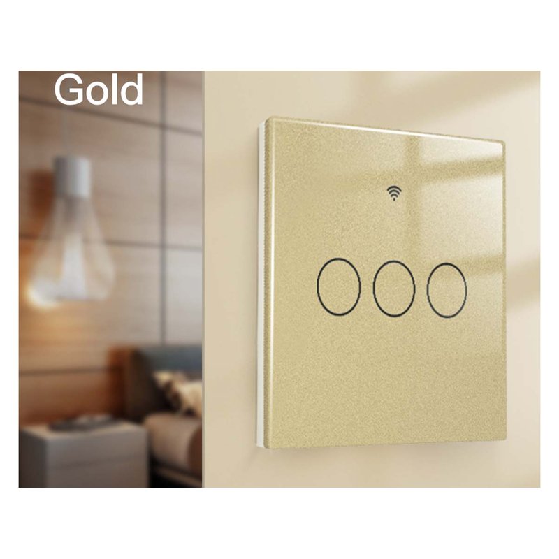 Interruttore Wifi Da Parete 86X86 Pannello Touch 3 Tasti Colore Oro WiFi + RF 433 Compatibile con Amazon Alexa e Google Home