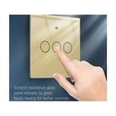 Interruttore Wifi Da Parete 86X86 Pannello Touch 3 Tasti Colore Oro WiFi + RF 433 Compatibile con Amazon Alexa e Google Home