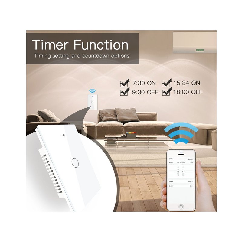 Interruttore Wifi Da Parete Pannello Touch 1 Tasto Colore Bianco WiFi + RF 433 Compatibile con Amazon Alexa e Google Home