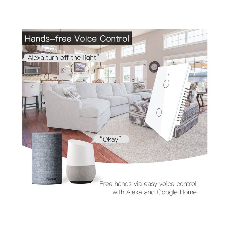 Interruttore Wifi Da Parete Pannello Touch 2 Tasti Colore Bianco WiFi + RF 433 Compatibile con Amazon Alexa e Google Home