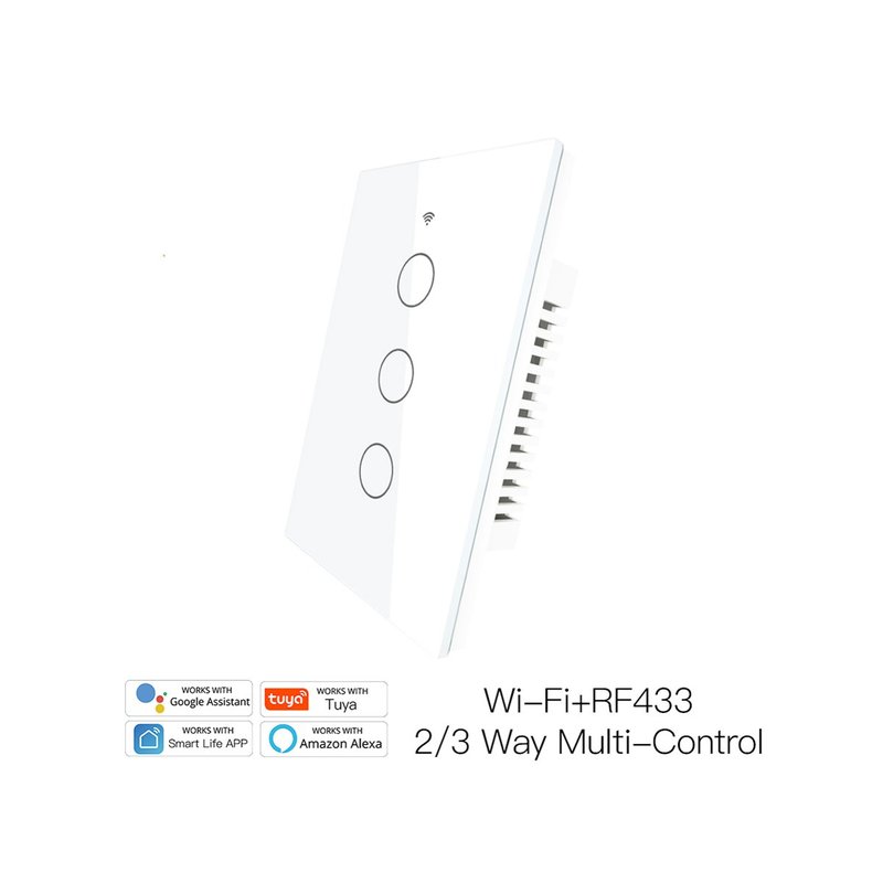 Interruttore Wifi Da Parete Pannello Touch 3 Tasti Colore Bianco WiFi + RF 433 Compatibile con Amazon Alexa e Google Home