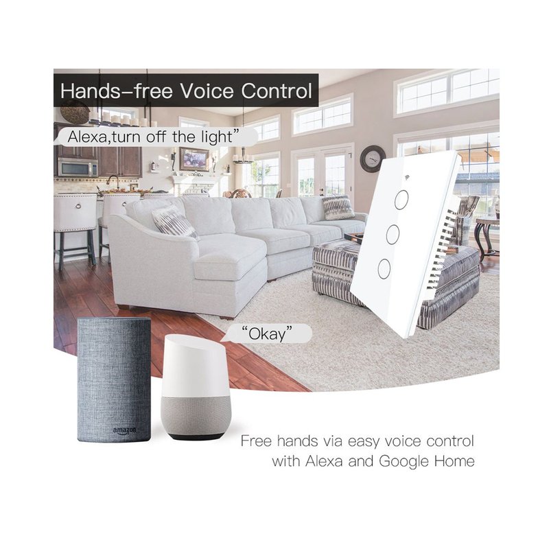 Interruttore Wifi Da Parete Pannello Touch 3 Tasti Colore Bianco WiFi + RF 433 Compatibile con Amazon Alexa e Google Home