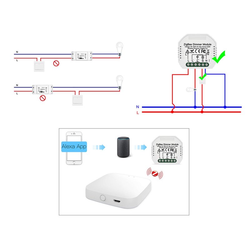 ZigBee Led Triac Dimmer Taglio Di Fase Con Pulsante Memoria 220V 1A Smart Modulo Compatibile Con Alexa Google Home