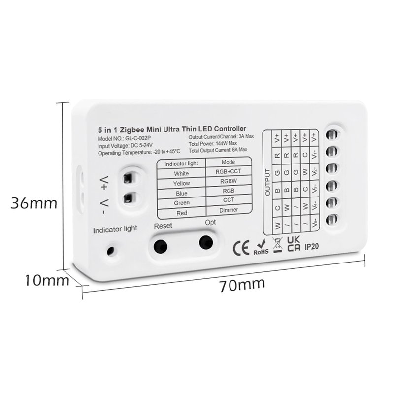 Mini ZigBee Controller 12V 24V 5 In 1 Per Striscia Led Da Mono Colore Fino a 5 Canali Con Philips HUE 3.0 e Amazon Alexa Echo (4ª generazione) o Echo Studio