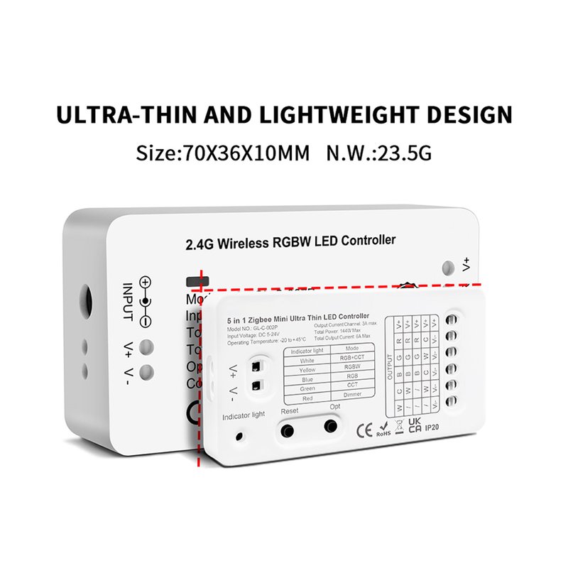 Mini ZigBee Controller 12V 24V 5 In 1 Per Striscia Led Da Mono Colore Fino a 5 Canali Con Philips HUE 3.0 e Amazon Alexa Echo (4ª generazione) o Echo Studio
