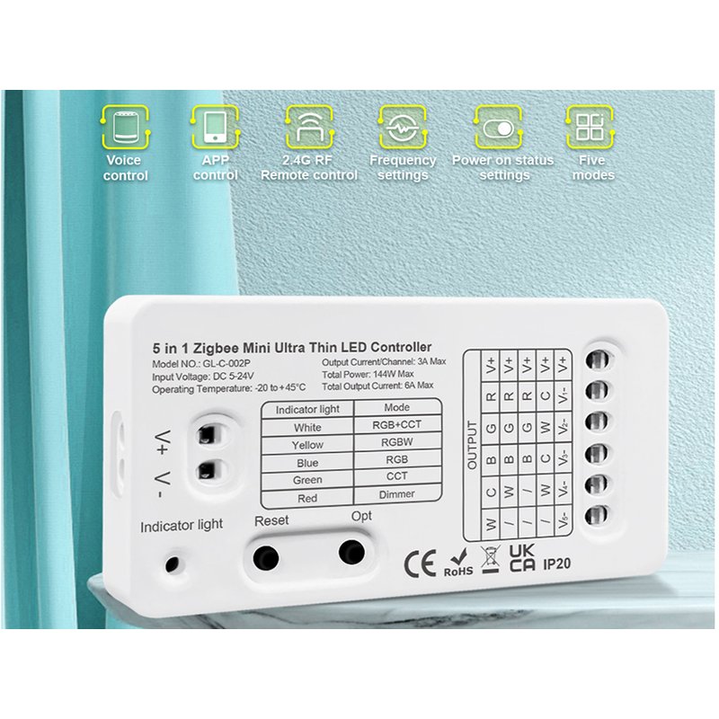 Mini ZigBee Controller 12V 24V 5 In 1 Per Striscia Led Da Mono Colore Fino a 5 Canali Con Philips HUE 3.0 e Amazon Alexa Echo (4ª generazione) o Echo Studio