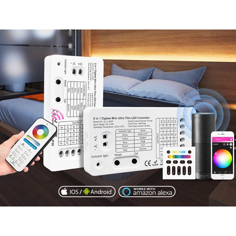 Mini ZigBee Controller 12V 24V 5 In 1 Per Striscia Led Da Mono Colore Fino a 5 Canali Con Philips HUE 3.0 e Amazon Alexa Echo (4ª generazione) o Echo Studio