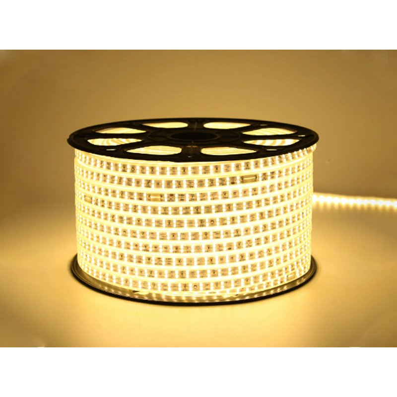 Bobina 100M Striscia Led 220V Bianco Caldo 3000K IP65 Passo 12mm 12W/M 1300LM/W Tagliabile 20cm Doppia Fila 120 smd 2835/m