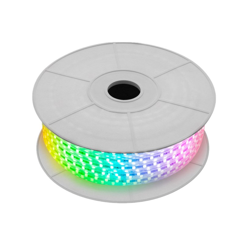 Bobina 100M Striscia Led 220V RGB IP65 Passo 12mm 12W/M Tagliabile 100cm Doppia Fila 120 smd 5050/m