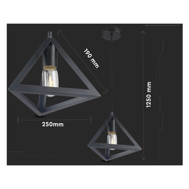 Lampadario a Sospensione Forma Piramide in Metallo Colore Nero Opaco Con Portalampada E27 Max 60W SKU-3832