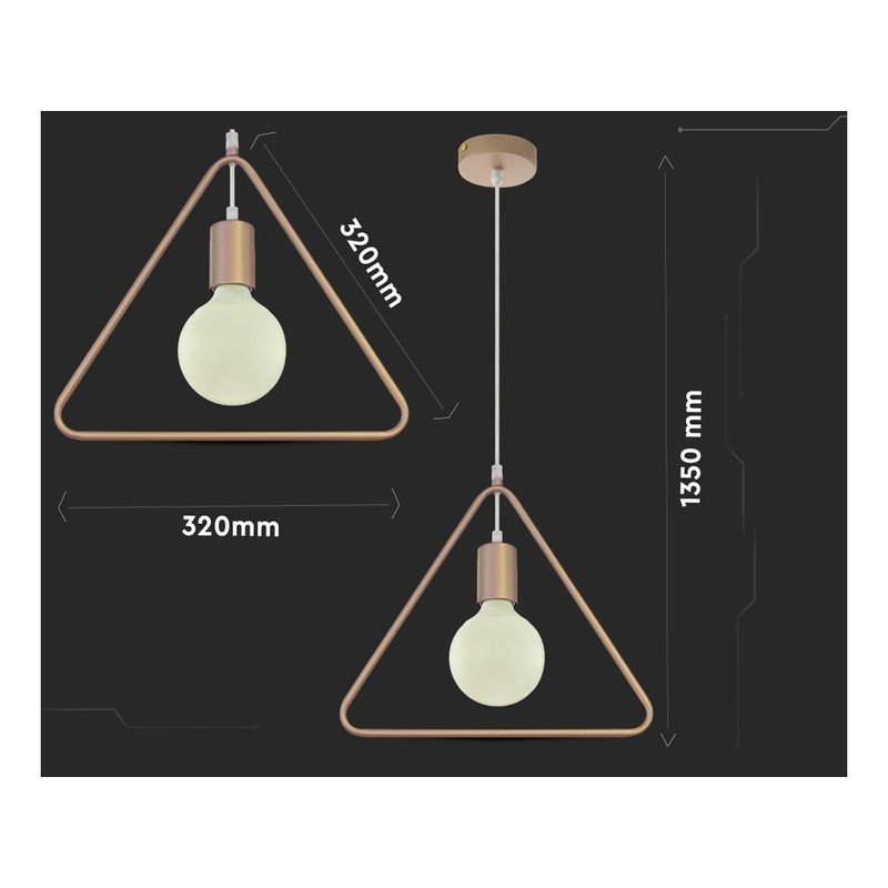 Lampadario a Sospensione Forma Triangolo in Metallo Colore Nero Opaco Con Portalampada E27 Max 60W SKU-3838