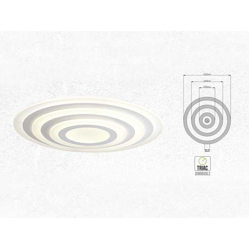 Lampadario LED con Montaggio a Plafone Rotonda Tripli Anelli Diametro 600mm 400mm 200mm 4000K 85W Dimmerabile Triac Dimmer SKU-3911