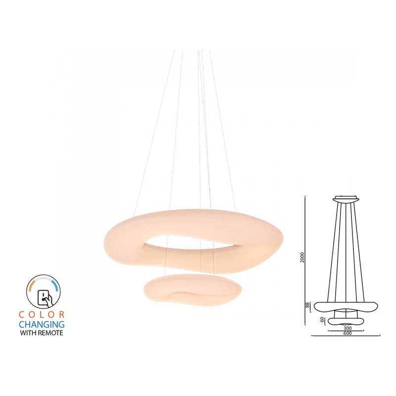 Lampada Led A Sospensione Moderno Circolare Doppio Anelli CCT Diametro 600mm 300mm 60W Dimmerabile Telecomando 3 In 1 SKU-3961