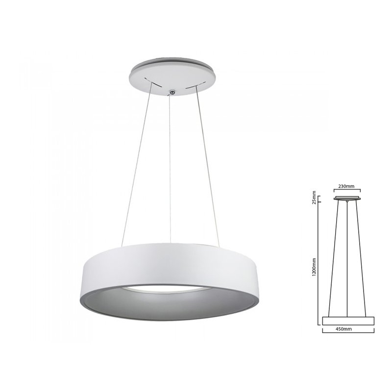 Lampada Led A Sospensione Moderno Circolare Colore Bianco Diametro 450mm 25W 3000K Dimmerabile SKU-3992